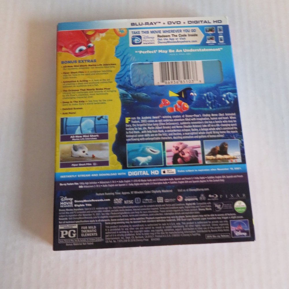 Disney-Pixar FINDING DORY, BLU-RAY+DVD + DIGITAL HD, NWT - Picture 2 of 2